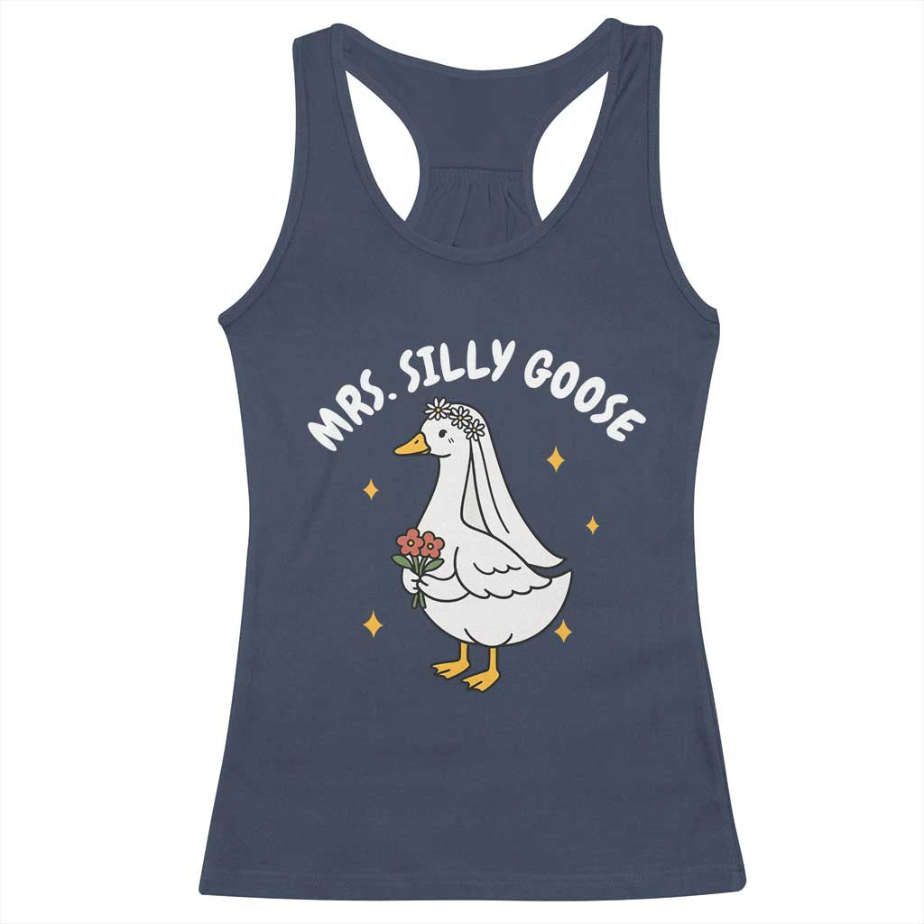 Mrs. Silly Goose Bride Racerback Tank Top Funny Goose Lovers Bride To Be TS10 Navy Print Your Wear
