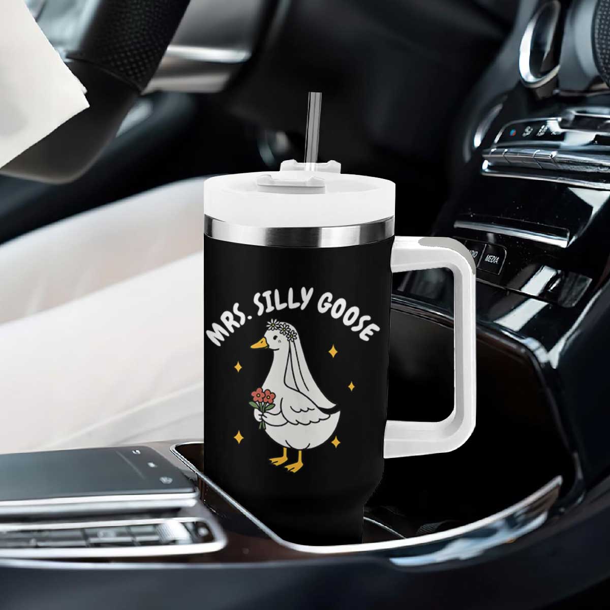 Mrs. Silly Goose Bride Tumbler With Handle Funny Goose Lovers Bride To Be TS10 Print Your Wear