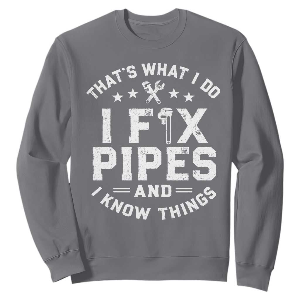 Funny Plumber Sweatshirt Thats What I Do I Fix Pipes And I Know Things Graphic TS10 Charcoal Print Your Wear
