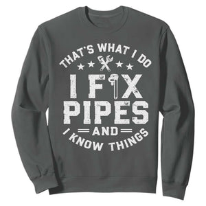 Funny Plumber Sweatshirt Thats What I Do I Fix Pipes And I Know Things Graphic TS10 Dark Heather Print Your Wear
