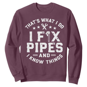 Funny Plumber Sweatshirt Thats What I Do I Fix Pipes And I Know Things Graphic TS10 Maroon Print Your Wear