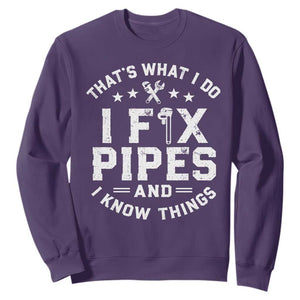 Funny Plumber Sweatshirt Thats What I Do I Fix Pipes And I Know Things Graphic TS10 Purple Print Your Wear