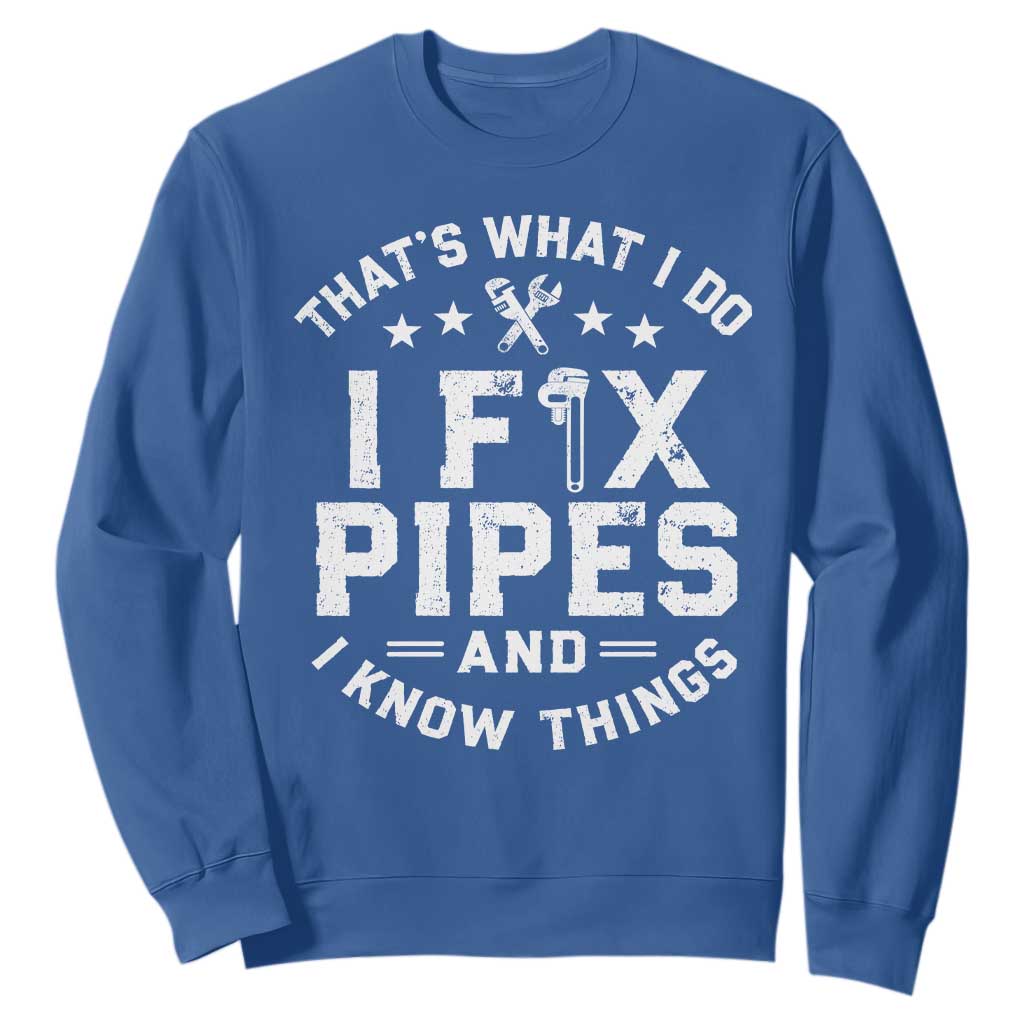 Funny Plumber Sweatshirt Thats What I Do I Fix Pipes And I Know Things Graphic TS10 Royal Blue Print Your Wear