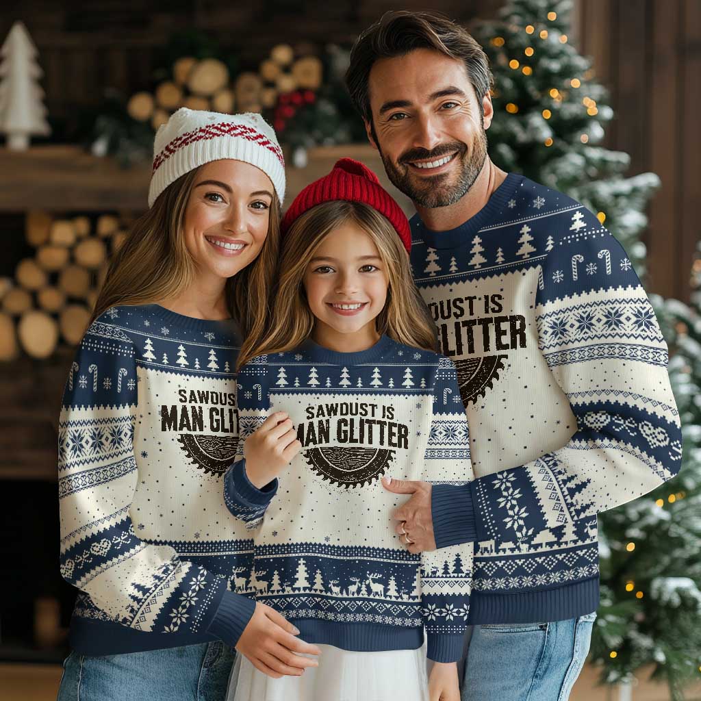 Funny Woodworker Carpenter Ugly Christmas Sweater Sawdust Is Man Glitter Graphic TS10 Beige Navy Print Your Wear