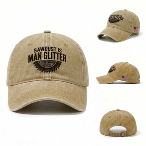 Funny Woodworker Carpenter Washed Cotton Baseball Cap Sawdust Is Man Glitter Graphic TS10 Washed Cap Universal Fit Khaki Print Your Wear