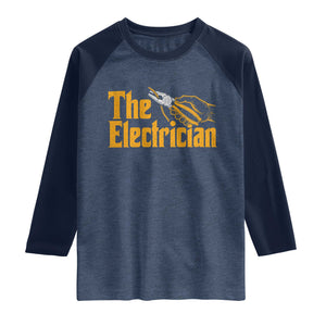 The Electrician Raglan Shirt Vintage Wire Stripper Pliers Graphic TS10 Heather Denim Navy Print Your Wear