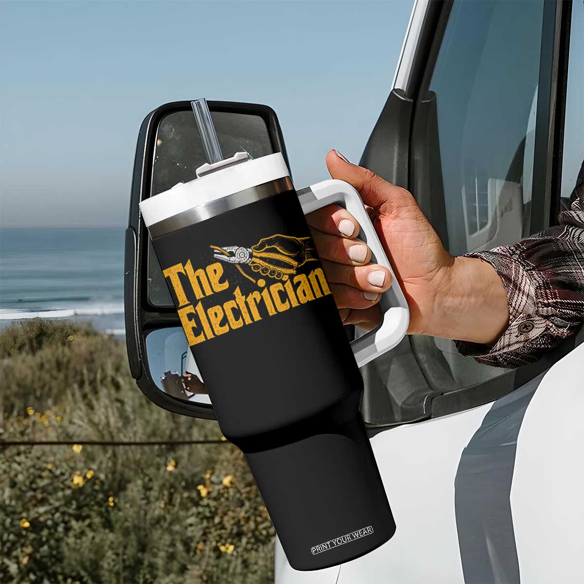 The Electrician Tumbler With Handle Vintage Wire Stripper Pliers Graphic TS10 Print Your Wear