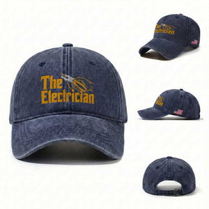 The Electrician Washed Cotton Baseball Cap Vintage Wire Stripper Pliers Graphic TS10 Washed Cap Universal Fit Navy Print Your Wear