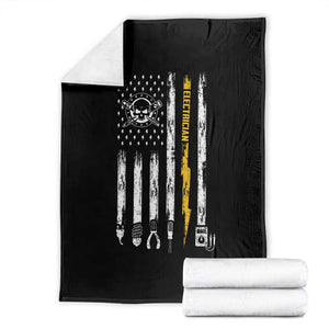 Electrician US Flag Throw Blanket Tools for Electricians Skull Lightning Graphic TS10 Black Print Your Wear