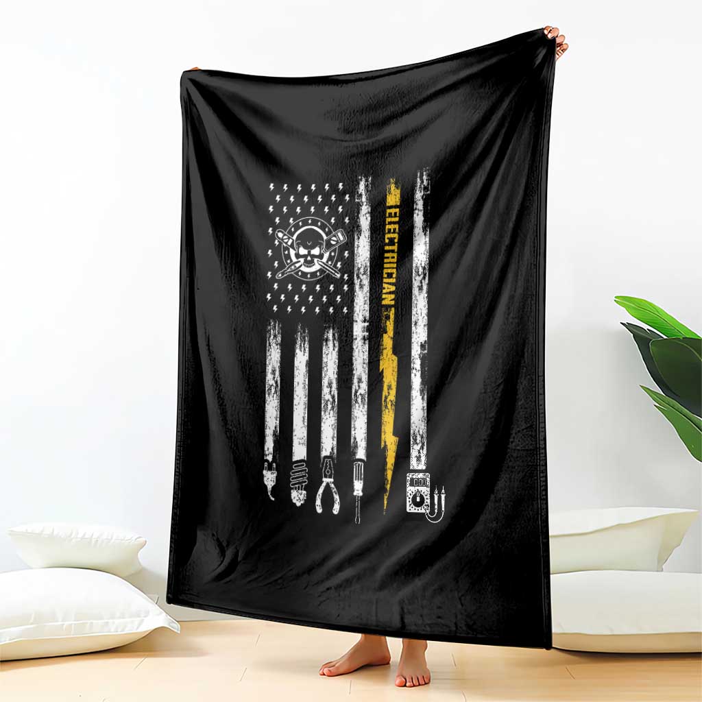 Electrician US Flag Throw Blanket Tools for Electricians Skull Lightning Graphic TS10 Print Your Wear