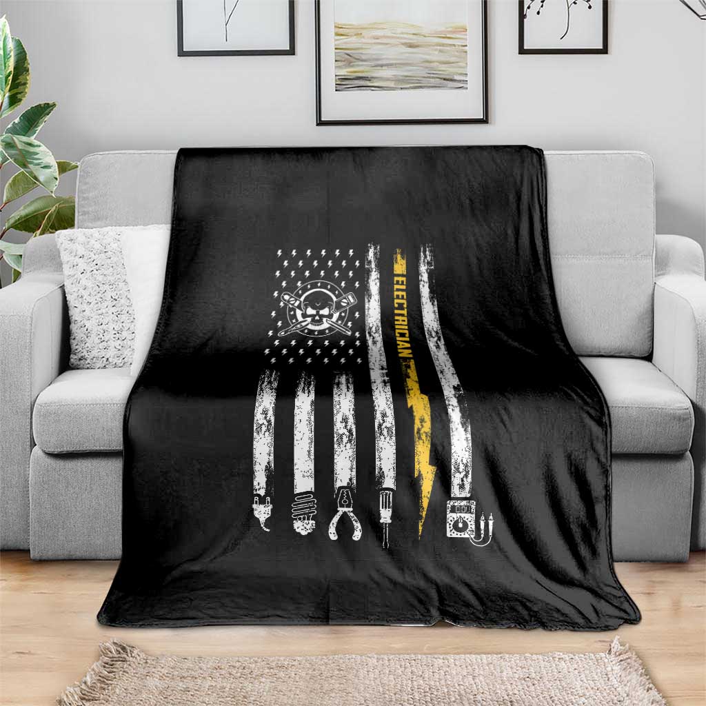 Electrician US Flag Throw Blanket Tools for Electricians Skull Lightning Graphic TS10 Print Your Wear