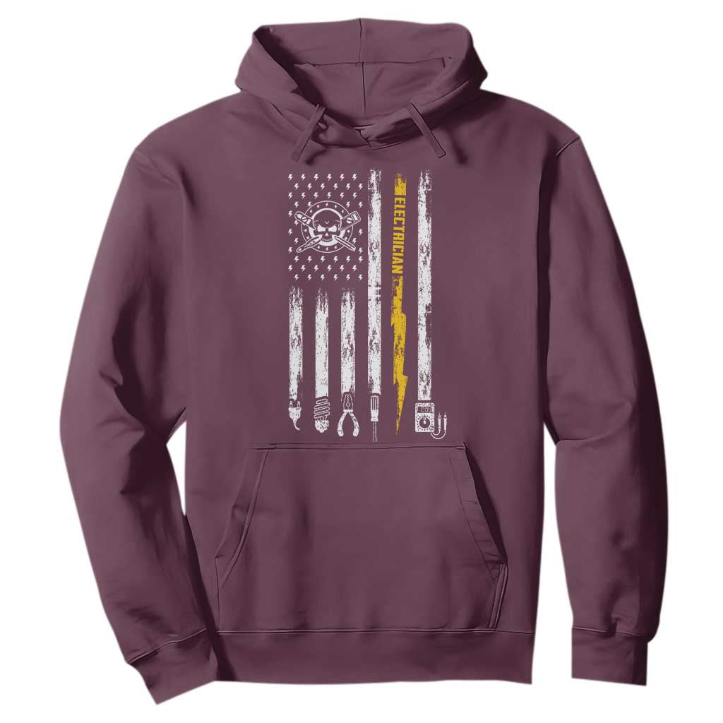 Electrician US Flag Hoodie Tools for Electricians Skull Lightning Graphic TS10 Maroon Print Your Wear