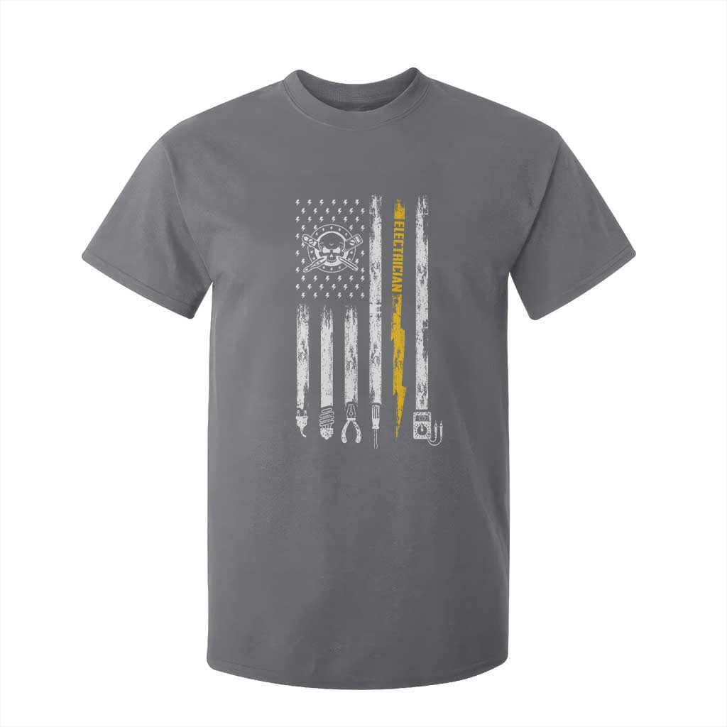 Electrician US Flag T Shirt For Kid Tools for Electricians Skull Lightning Graphic TS10 Charcoal Print Your Wear