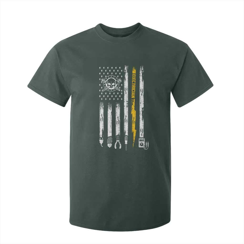 Electrician US Flag T Shirt For Kid Tools for Electricians Skull Lightning Graphic TS10 Dark Forest Green Print Your Wear