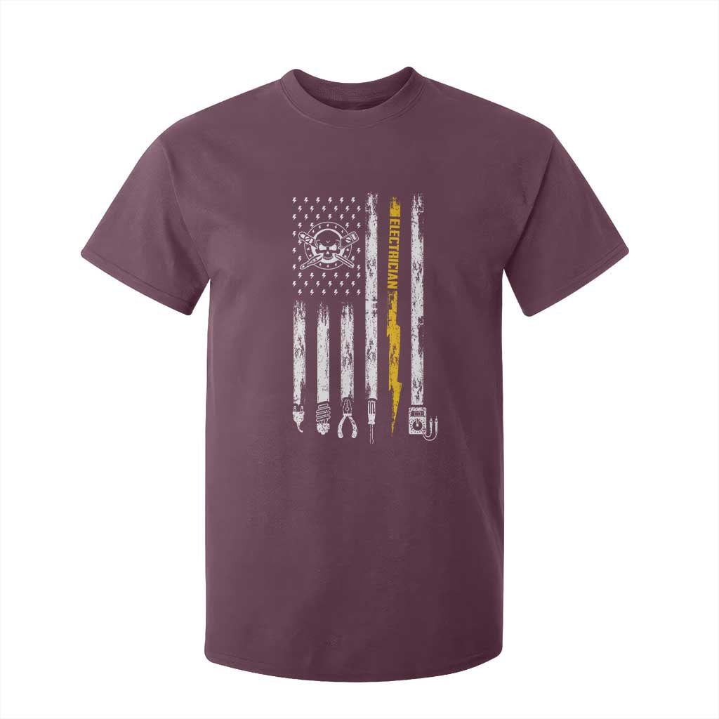 Electrician US Flag T Shirt For Kid Tools for Electricians Skull Lightning Graphic TS10 Maroon Print Your Wear