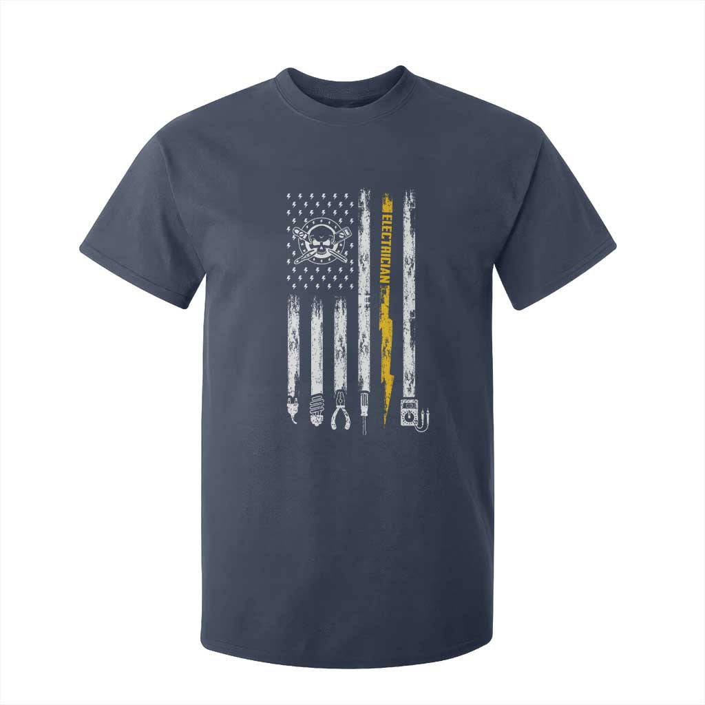 Electrician US Flag T Shirt For Kid Tools for Electricians Skull Lightning Graphic TS10 Navy Print Your Wear