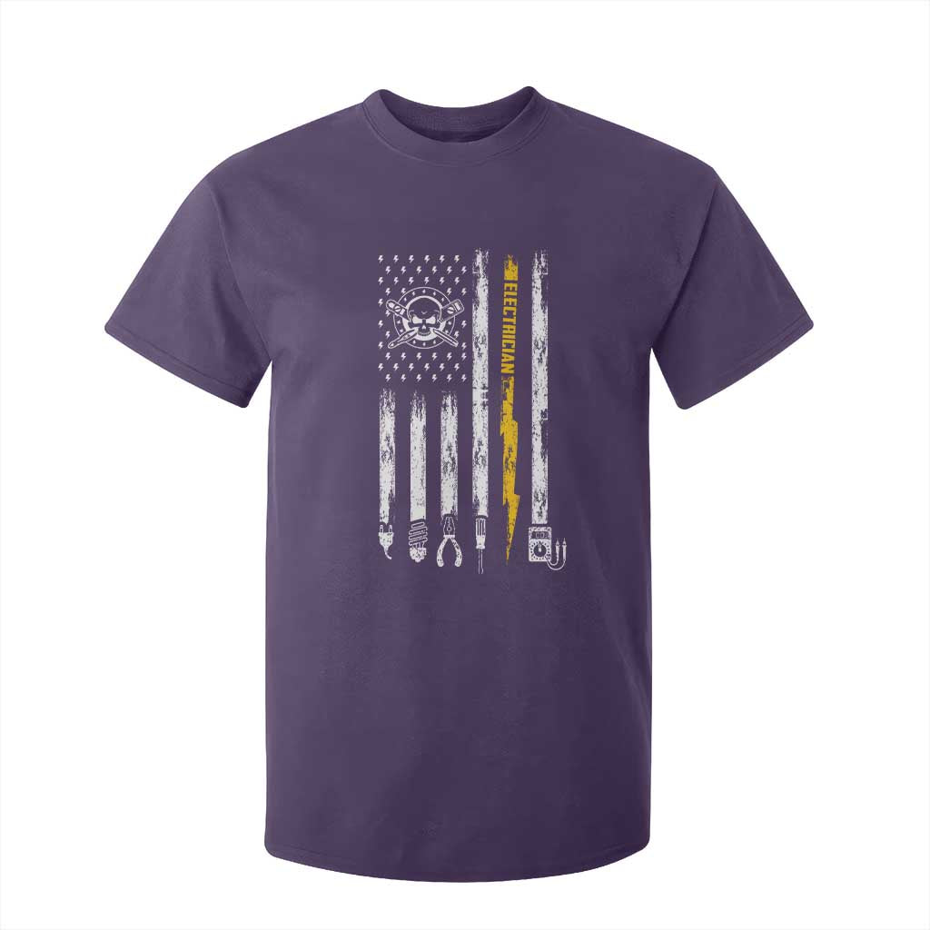 Electrician US Flag T Shirt For Kid Tools for Electricians Skull Lightning Graphic TS10 Purple Print Your Wear