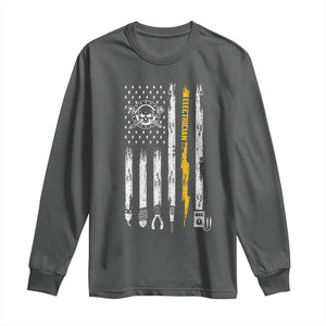 Electrician US Flag Long Sleeve Shirt Tools for Electricians Skull Lightning Graphic TS10 Dark Heather Print Your Wear