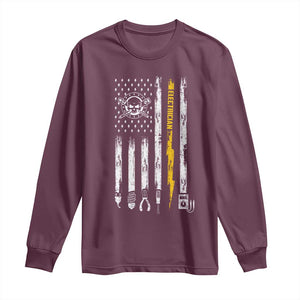 Electrician US Flag Long Sleeve Shirt Tools for Electricians Skull Lightning Graphic TS10 Maroon Print Your Wear