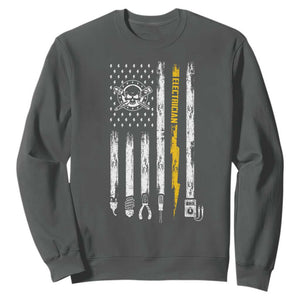 Electrician US Flag Sweatshirt Tools for Electricians Skull Lightning Graphic TS10 Dark Heather Print Your Wear