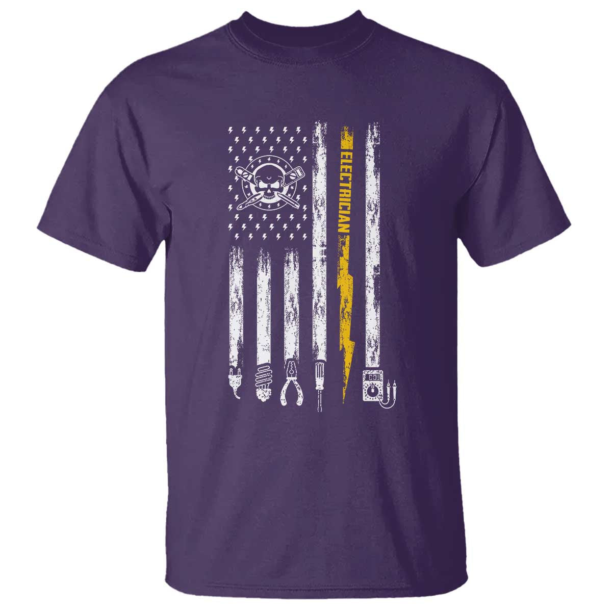 Electrician US Flag T Shirt Tools for Electricians Skull Lightning Graphic TS10 Purple Print Your Wear