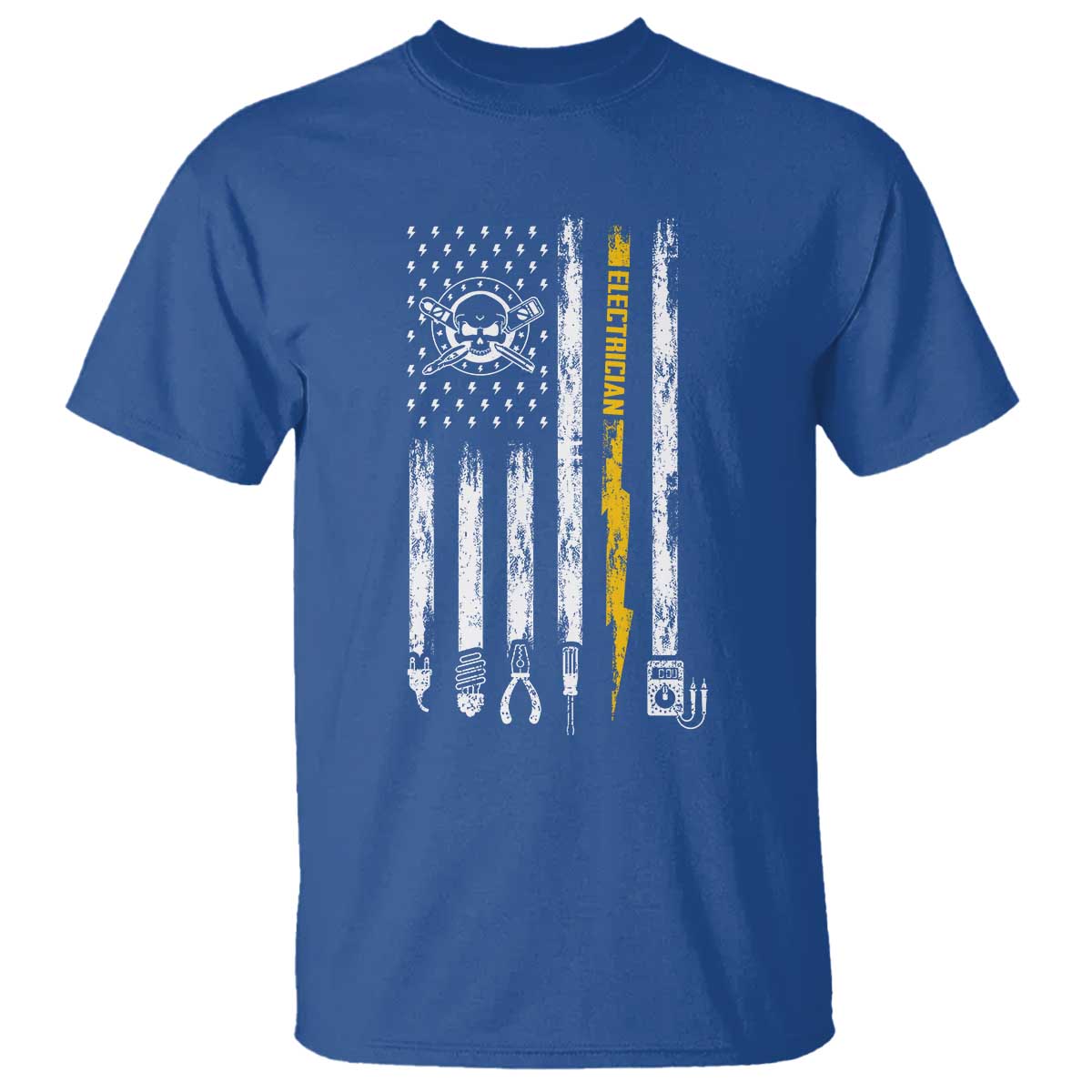 Electrician US Flag T Shirt Tools for Electricians Skull Lightning Graphic TS10 Royal Blue Print Your Wear