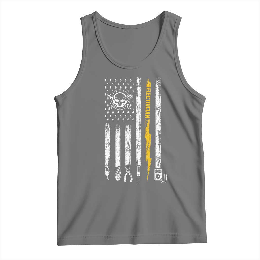 Electrician US Flag Tank Top Tools for Electricians Skull Lightning Graphic TS10 Black Heather Print Your Wear