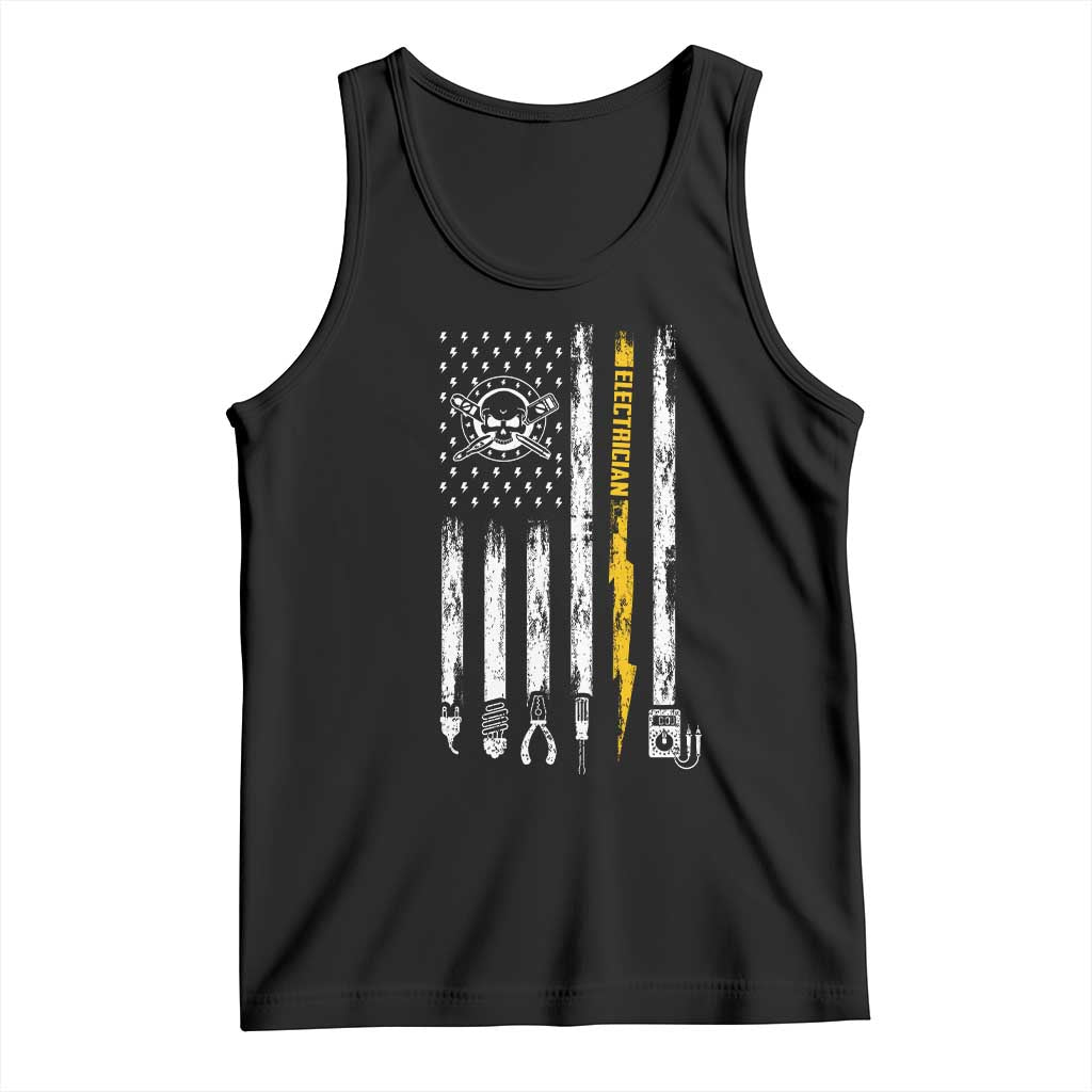 Electrician US Flag Tank Top Tools for Electricians Skull Lightning Graphic TS10 Black Print Your Wear