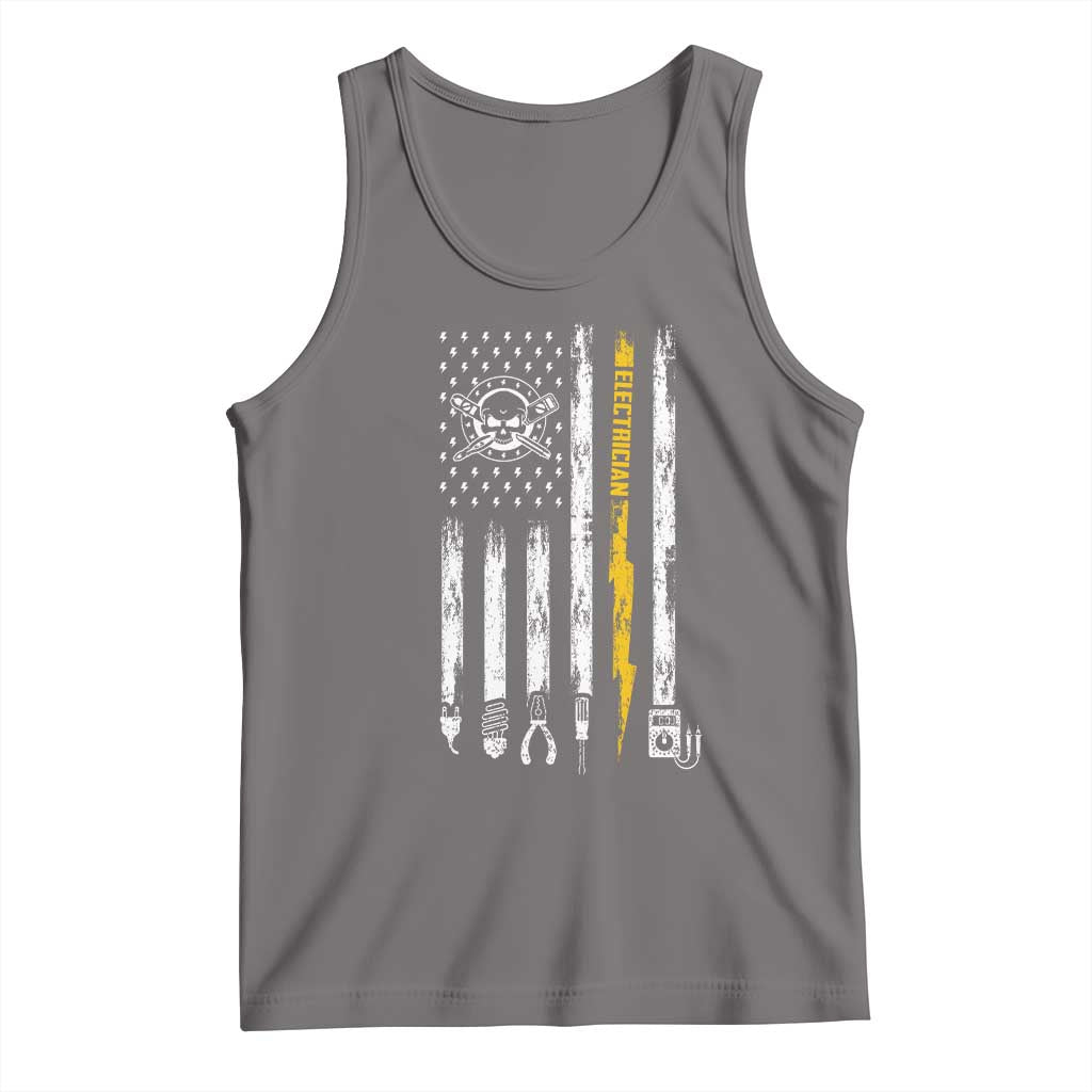 Electrician US Flag Tank Top Tools for Electricians Skull Lightning Graphic TS10 Deep Heather Print Your Wear