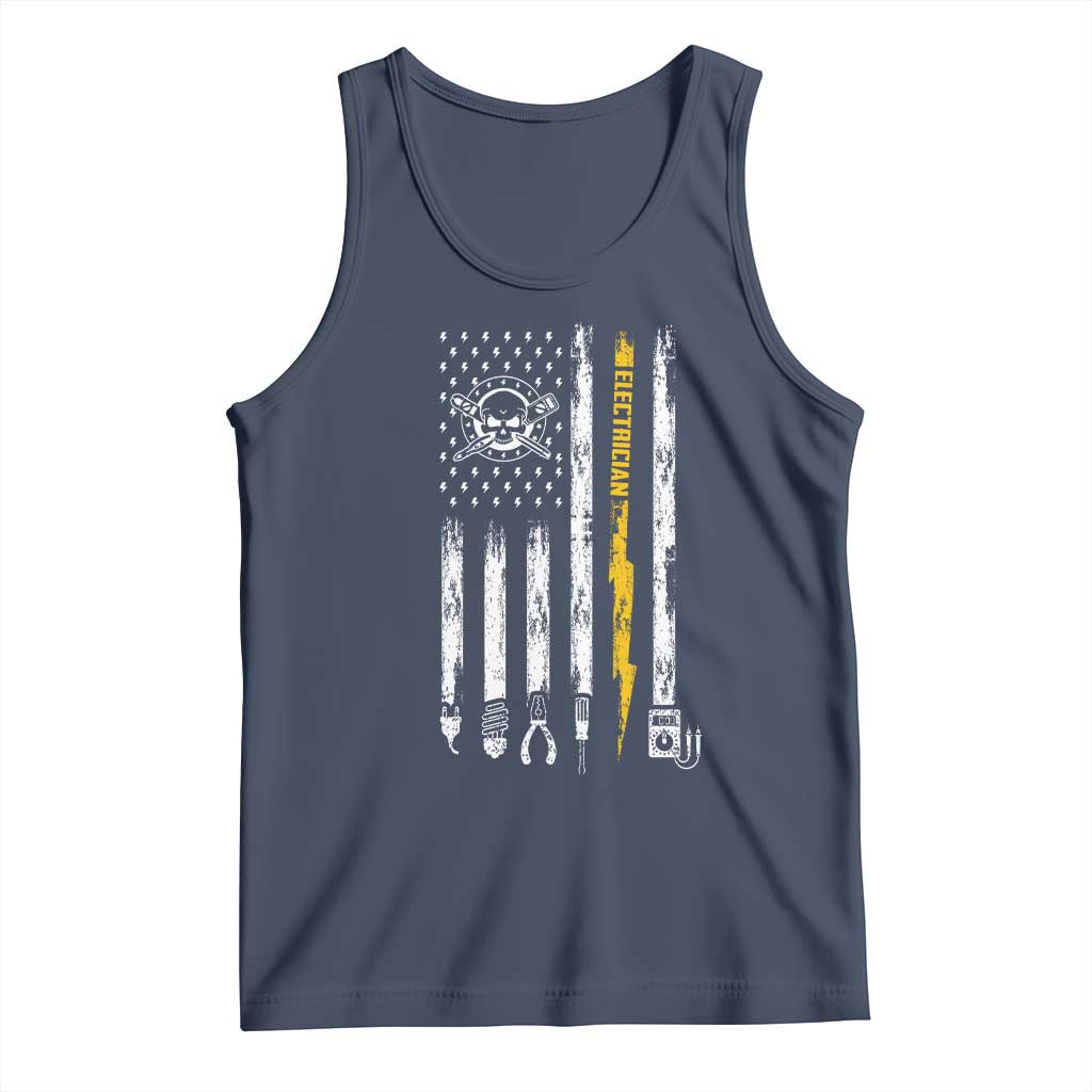 Electrician US Flag Tank Top Tools for Electricians Skull Lightning Graphic TS10 Navy Print Your Wear