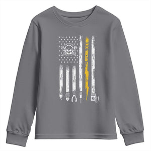 Electrician US Flag Youth Sweatshirt Tools for Electricians Skull Lightning Graphic TS10 Charcoal Print Your Wear
