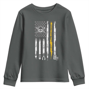 Electrician US Flag Youth Sweatshirt Tools for Electricians Skull Lightning Graphic TS10 Dark Heather Print Your Wear
