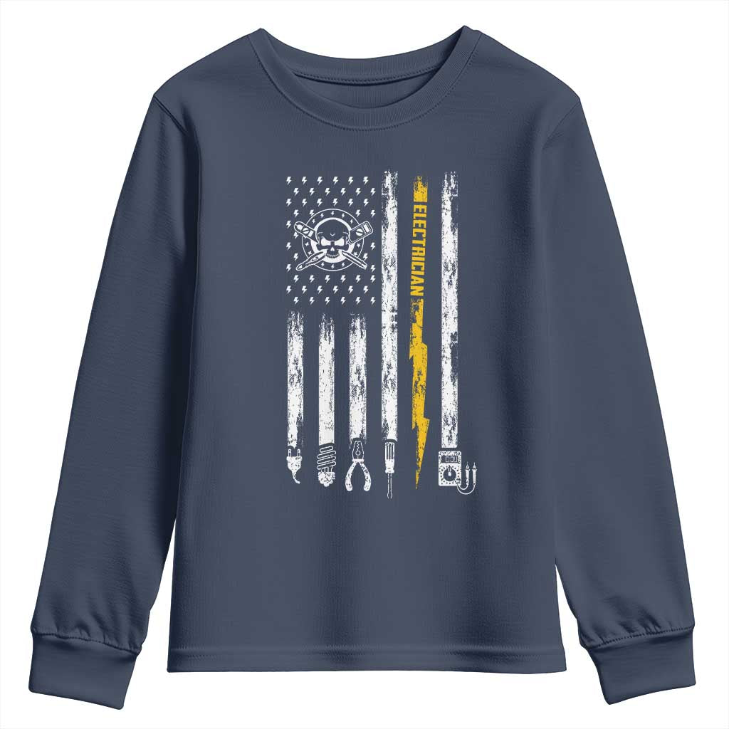 Electrician US Flag Youth Sweatshirt Tools for Electricians Skull Lightning Graphic TS10 Navy Print Your Wear