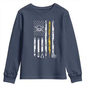 Electrician US Flag Youth Sweatshirt Tools for Electricians Skull Lightning Graphic TS10 Navy Print Your Wear