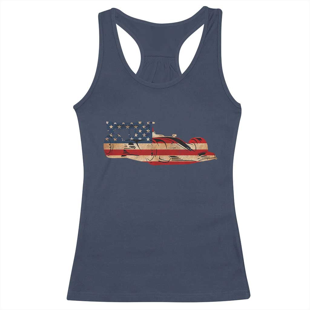 Racing Car Racerback Tank Top Retro Style Vintage American Flag TS10 Navy Print Your Wear
