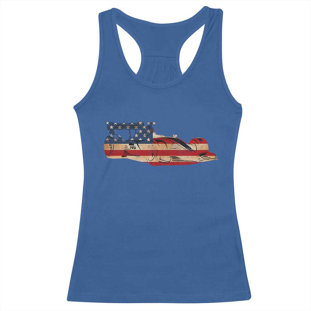 Racing Car Racerback Tank Top Retro Style Vintage American Flag TS10 Royal Blue Print Your Wear