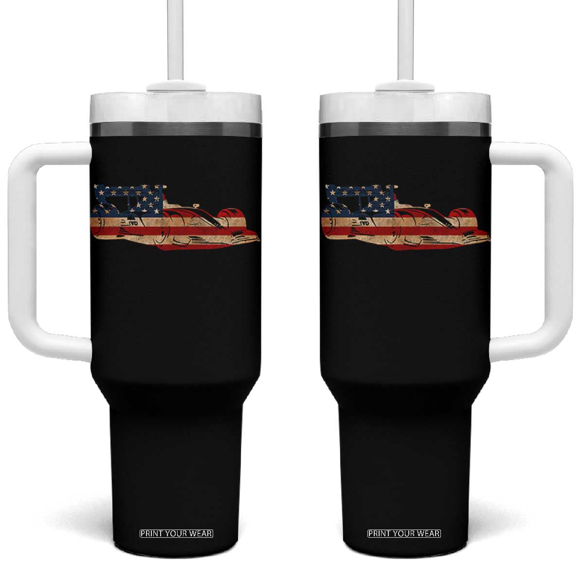 Racing Car Tumbler With Handle Retro Style Vintage American Flag TS10 One Size: 40 oz Black Print Your Wear