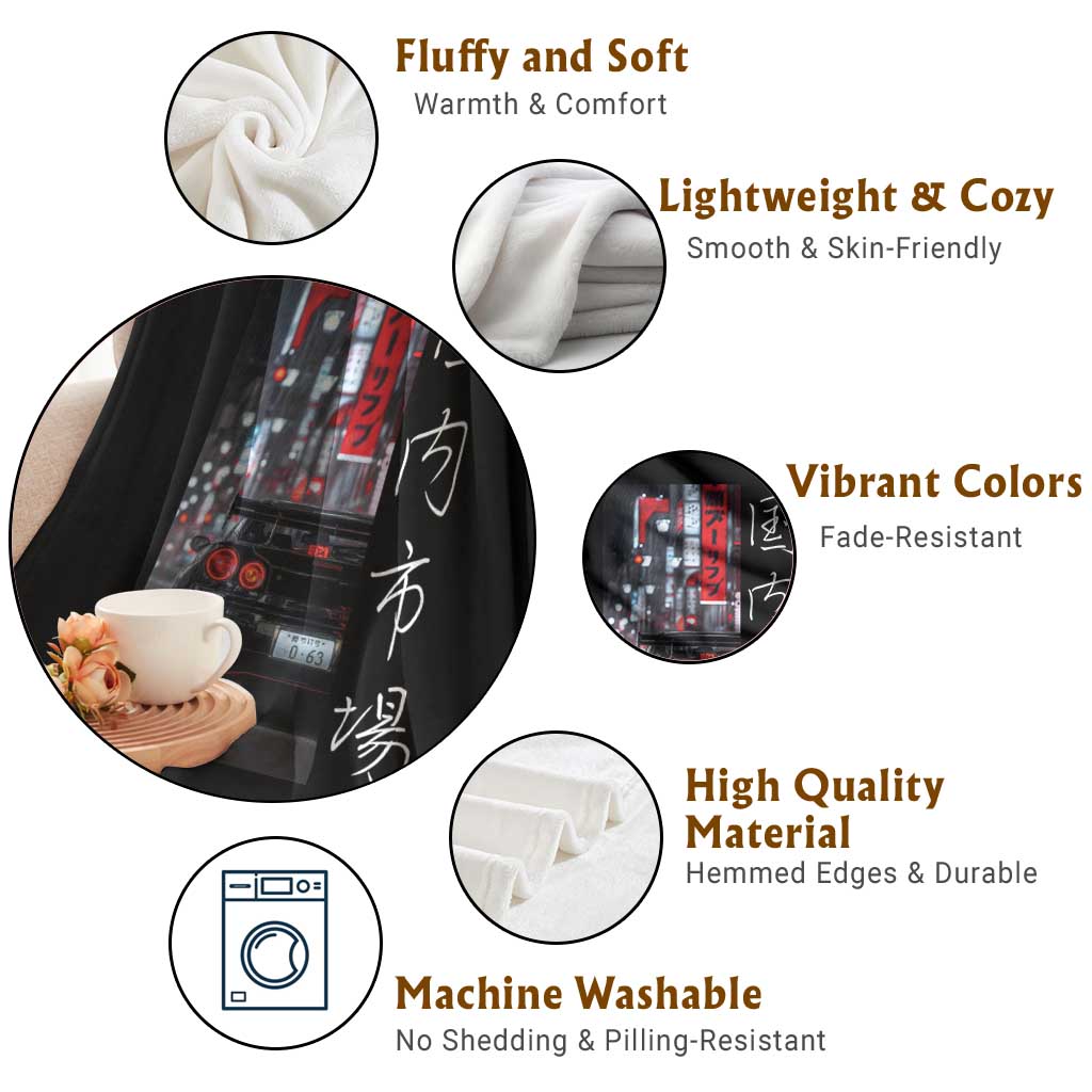Distress JDM Drift Car Throw Blanket Distress Japanese Automotive Tuning Car TS10 Print Your Wear
