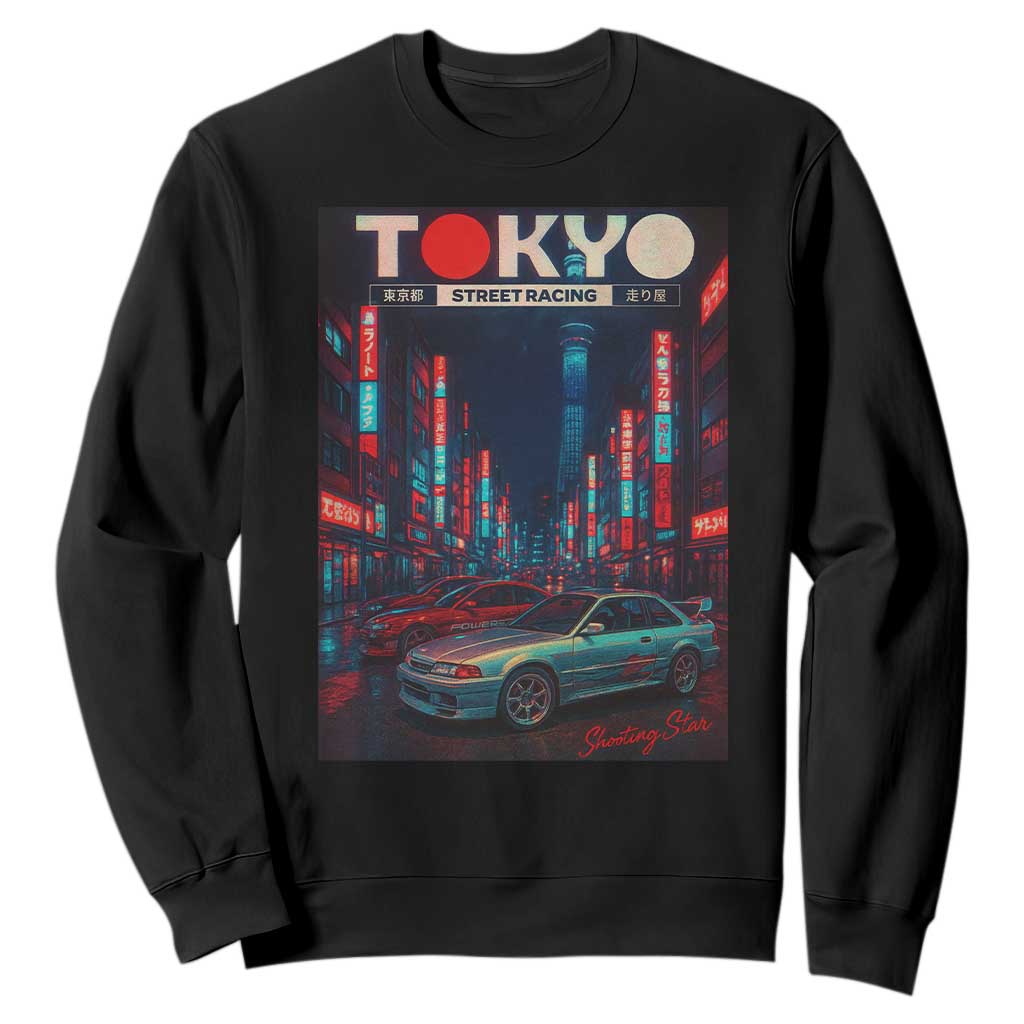 Distress JDM Tokyo Japan Drift Race Car Sweatshirt Retro Vintage Japanese Graphic TS10 Black Print Your Wear