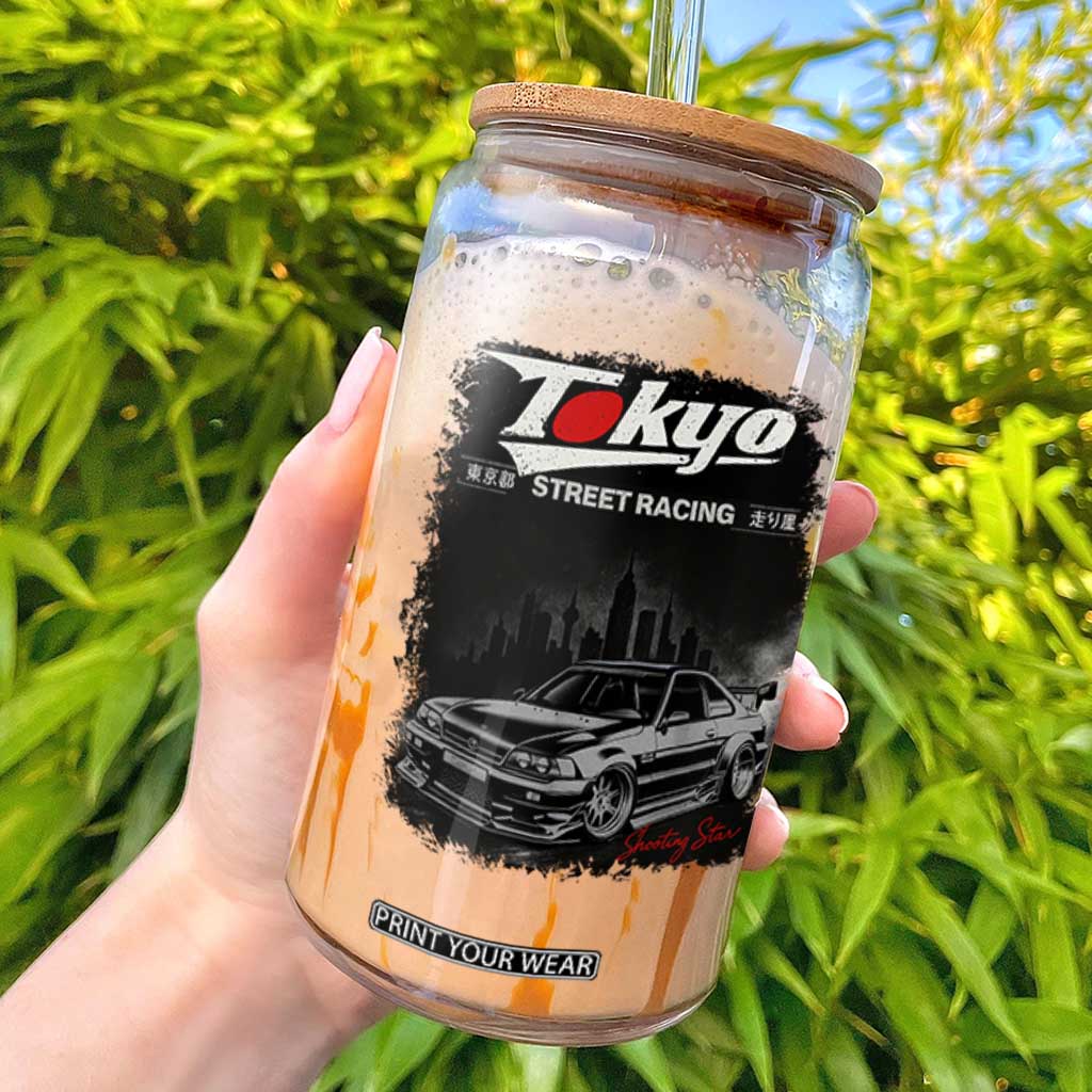 Retro JDM Drift Car Glass Can Japanese Tokyo Japan Drifting Race Car TS10 Black Print Your Wear