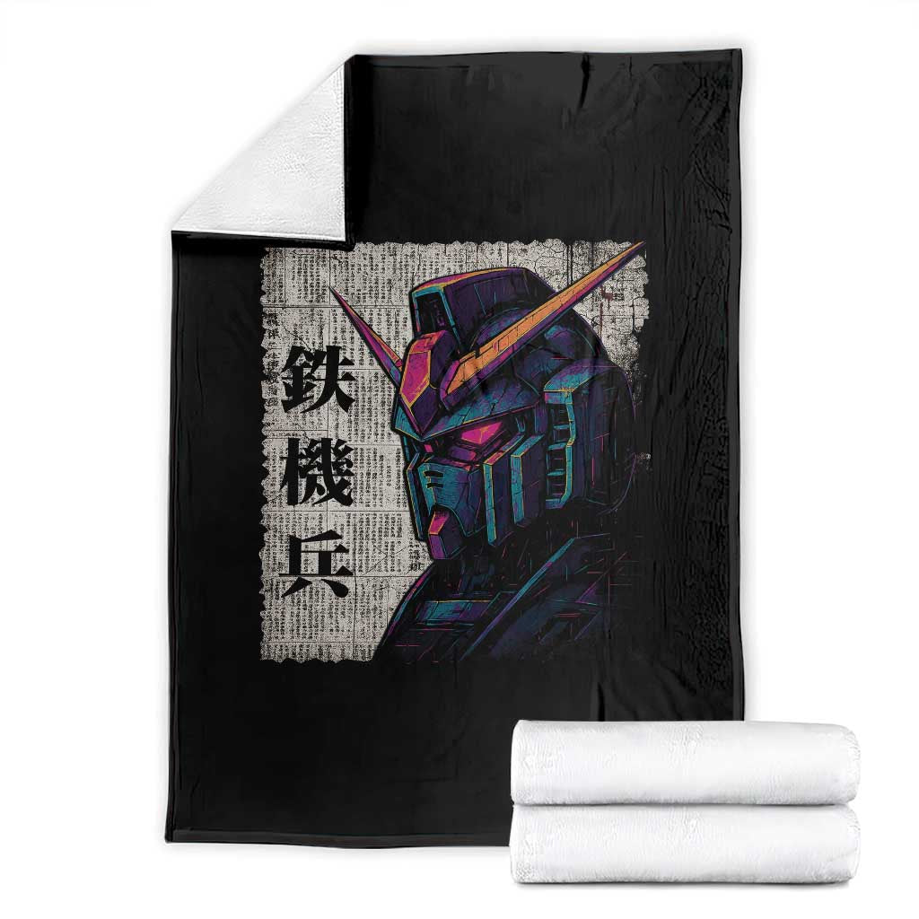 Japanese Mecha Robot Throw Blanket Samurai Inspired Futuristic Kanji Design TS10 Black Print Your Wear