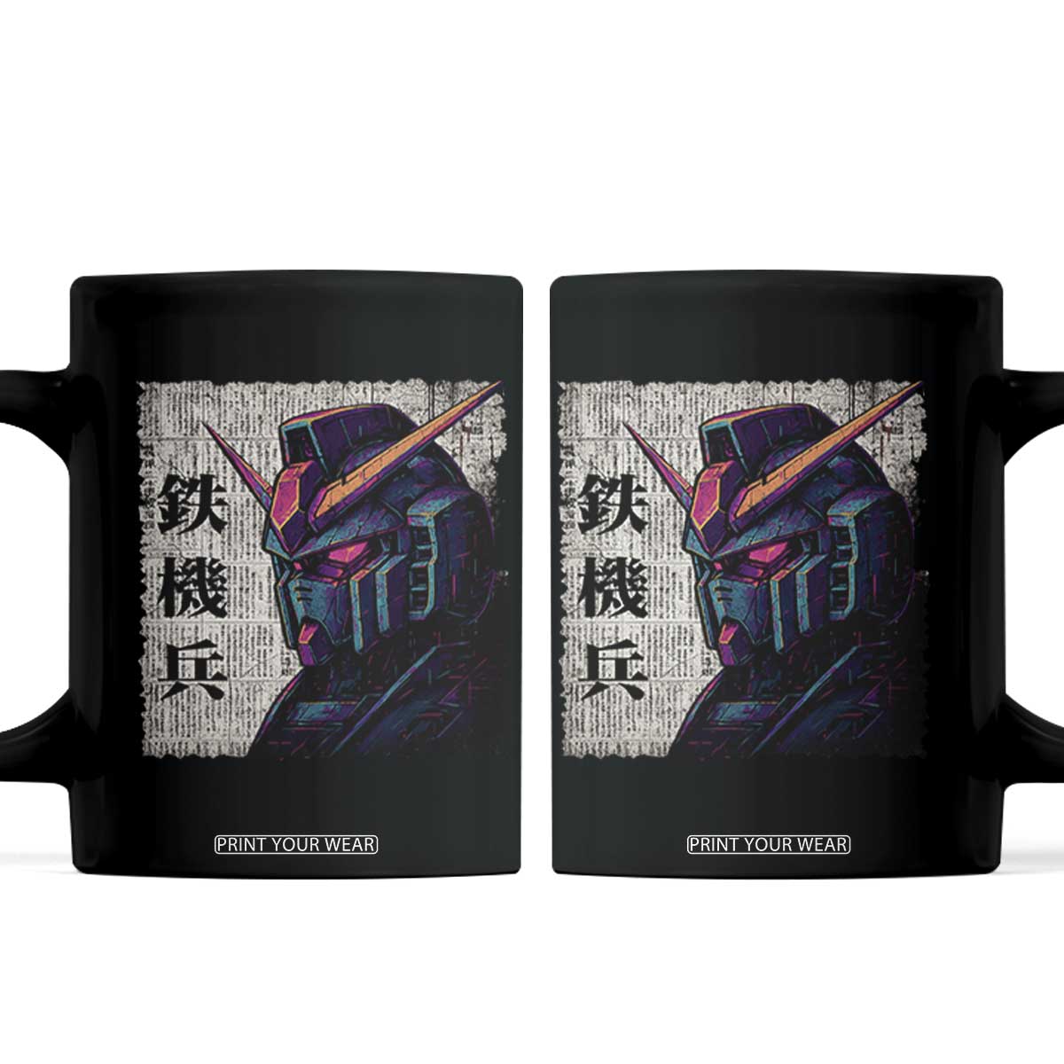 Japanese Mecha Robot Coffee Mug Samurai Inspired Futuristic Kanji Design TS10 Black Print Your Wear