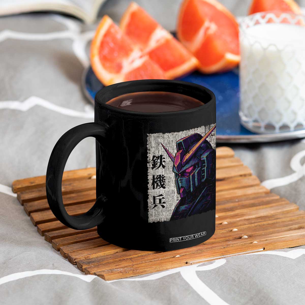 Japanese Mecha Robot Coffee Mug Samurai Inspired Futuristic Kanji Design TS10 Print Your Wear