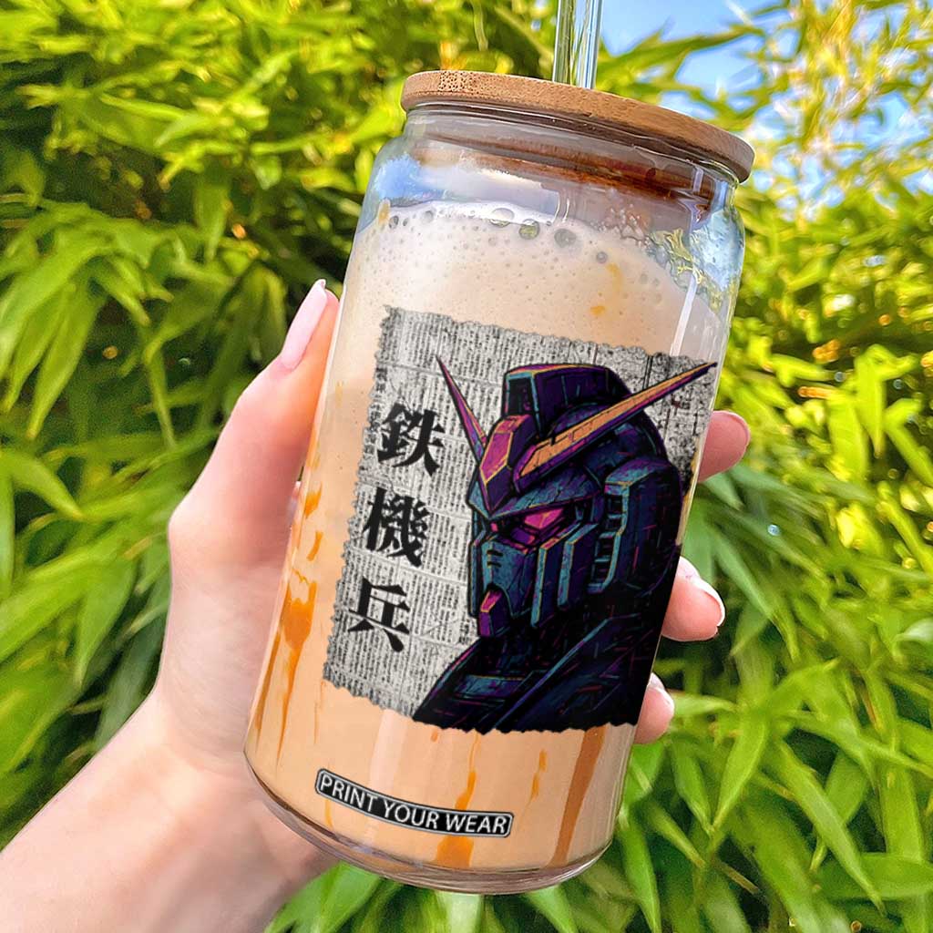 Japanese Mecha Robot Glass Can Samurai Inspired Futuristic Kanji Design TS10 Black Print Your Wear