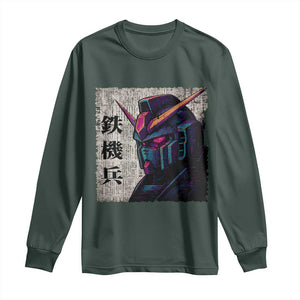 Japanese Mecha Robot Long Sleeve Shirt Samurai Inspired Futuristic Kanji Design TS10 Dark Forest Green Print Your Wear
