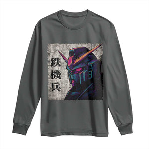 Japanese Mecha Robot Long Sleeve Shirt Samurai Inspired Futuristic Kanji Design TS10 Dark Heather Print Your Wear