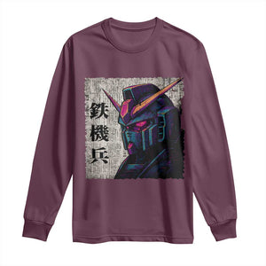 Japanese Mecha Robot Long Sleeve Shirt Samurai Inspired Futuristic Kanji Design TS10 Maroon Print Your Wear