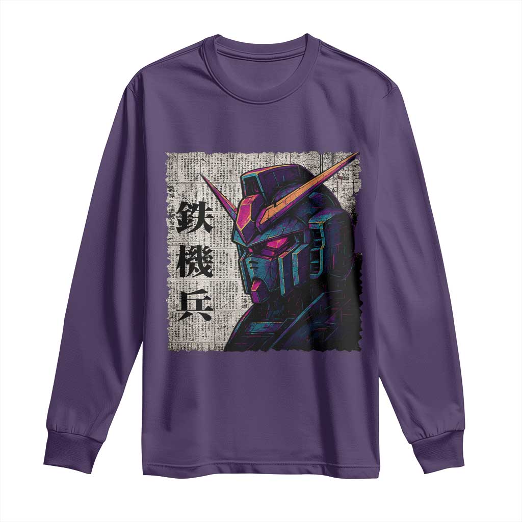 Japanese Mecha Robot Long Sleeve Shirt Samurai Inspired Futuristic Kanji Design TS10 Purple Print Your Wear