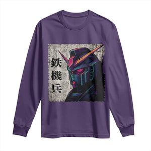 Japanese Mecha Robot Long Sleeve Shirt Samurai Inspired Futuristic Kanji Design TS10 Purple Print Your Wear