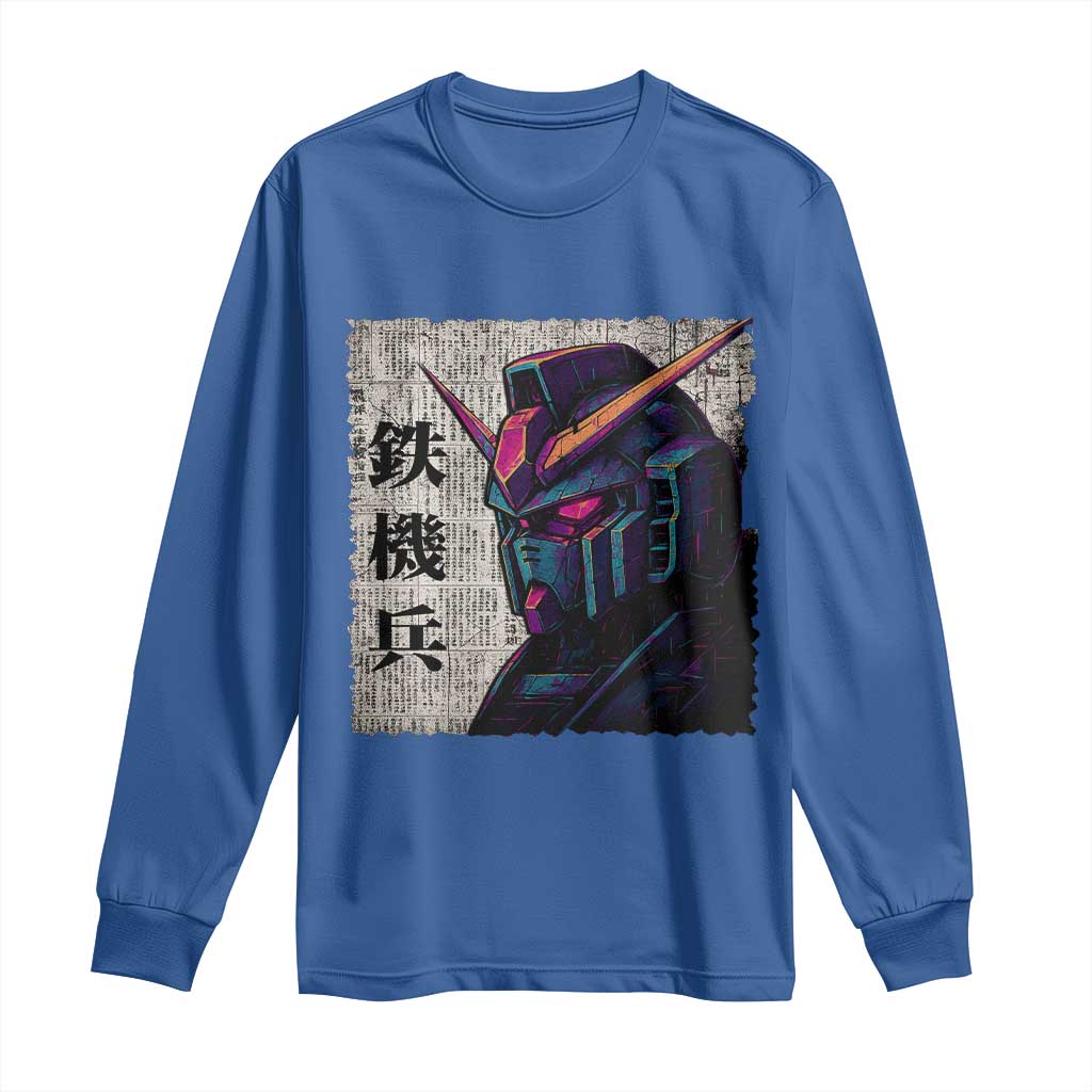 Japanese Mecha Robot Long Sleeve Shirt Samurai Inspired Futuristic Kanji Design TS10 Royal Blue Print Your Wear